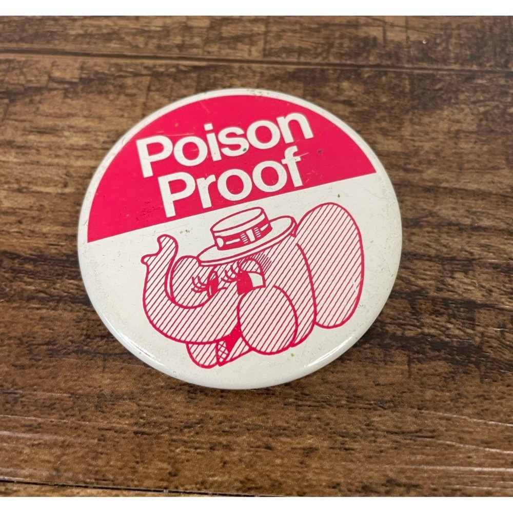 Vintage Poison Proof Red & White Elephant Election 2.25" Pinback Button Pin